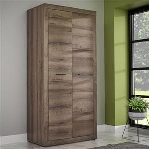 Forte Trass - Armadio 95 a 2 ante con ripiano, in legno di fango, larghezza 93,1 cm, altezza 197 cm, profondità 52 cm
