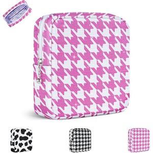 Playexen Porta Assorbenti Da Borsa,Sacchetti per Assorbenti Igienici per Mestruazioni Pied de Poule con Cerniera, Borsa Porta Assorbenti Igienici Portatile Per Donne Ragazze Sacch, Regali per Ragazze（Rosa）