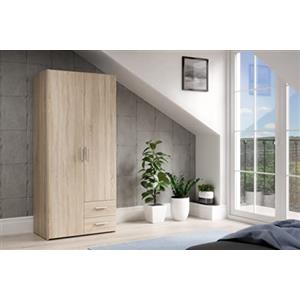 FORTE TELANE - Armadio moderno 88 a 2 ante con 2 cassetti, 87,9 x 195 x 53,9 cm (larghezza x altezza x profondità)