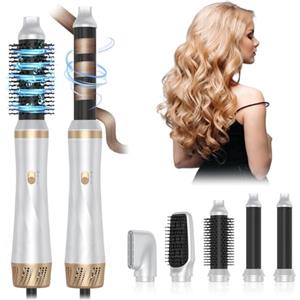 Oskuglin Spazzola Asciugacapelli 5 in 1, Styler per Capelli con Asciugacapelli, Spazzola per Asciugacapelli, Ferro Arricciacapelli, Spazzola Termica, per Capelli Asciutti, Lisci e Ricci (Oro bianco)