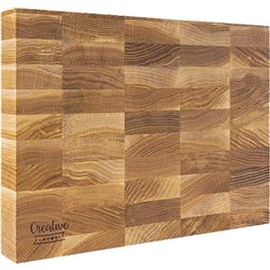 Creative Home Grande Tagliere Macellaio Professionale 32 x 24 x 4cm Spesso | Accessorio da Cucina in Legno Massello | Quercia Naturale | Ideale per Carne Salumi Pane Formaggi Pesce | Reversibile