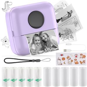 HuiJuKeJi Mini Stampante Fotografica,Stampante Termica,immagine per foto, stampa di ricevute,stampante fotografica,con 10 rotoli di carta 1 adesivo per smartphone, per Fotografica Note Elenco Memo (Purple)