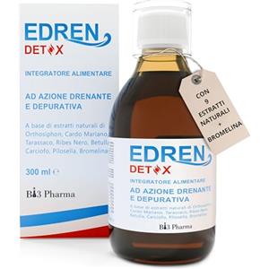 BI3 Pharma Edren Detox Drenante Forte Dimagrante | Bromelina Forte Drenante con Ortosifon, Tarassaco, Cardo Mariano | Detox Fegato e Intestino per Ritenzione, Cellulite, Gambe Leggere | Gusto Agrumi 300 ml