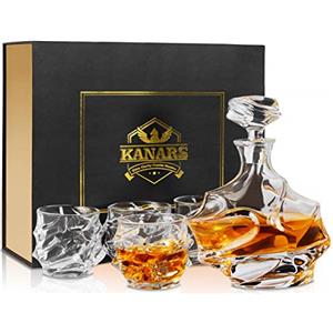 KANARS Bicchiere e Bottiglie Whisky, Decanter da Whiskey Cristallo, 750 ml Bottiglia con 4x 320 ml Bicchieri per Cognac, Martini, Whisky, Scotch, Bourbon, Cocktail, Bellissimo Regalo, Set di 5 Pezzi