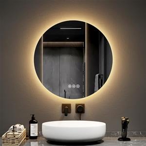 EMKE Specchio Bagno Rotondo con Luce 60 cm, Funzione Antiappannamento, LED con Interruttore Tattile, Luce Bianca Fredda 6500K / Calda 3000K / Neutra 4000K