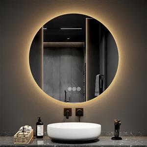 EMKE Specchio Bagno Rotondo con Luce 80 cm, Funzione Antiappannamento, LED con Interruttore Tattile, Luce Bianca Fredda 6500K / Calda 3000K / Neutra 4000K