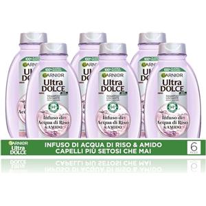 Garnier Ultra Dolce Multi Pack x6 Shampoo Lisciante, Infuso di Acqua di Riso & Amido, 94% Origine Naturale, Capelli Lunghi, Senza Siliconi, 300ml