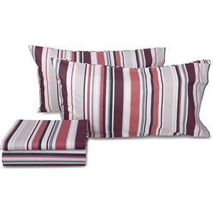 zer0bed Set Lenzuola Matrimoniali In Cotone Fantasia Righe, Made In Italy, Lenzuolo Sopra + Lenzuolo con Angoli + Coppia Federa, 100% Cotone, Rubino