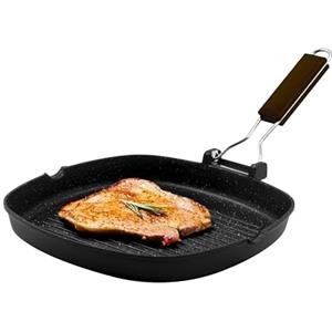 Zanetti, Bistecchiera 28 x 28 cm, Piastra grill in Alluminio Pressofuso ad Alto Spessore, Piastra Grill adatta ai Piani ad Induzione, Manico Pieghevole