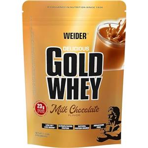Weider Gold Whey Protein, Cioccolato al Latte, Proteine in Polvere del Siero di Latte per aumento Massa muscolare, Proteine a basso contenuto di Carboidrati e Grassi, ottimi per la Dieta, 500 g