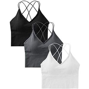 heekpek Reggiseno Casuale Sportivo Donna 3 Pezzi Elasticità Bustier Reggiseni con Imbottito Estraibili Senza Ferretto Reggiseno a Canotta Incrociata per Corsa Jogging Yoga (Nero, Grigio E Bianco)