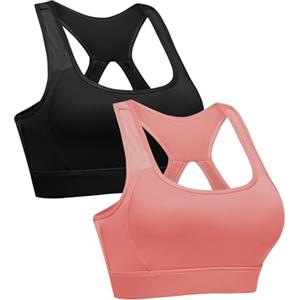 Litherday Reggiseno Sportivo Donna Top Sportivo Donna Fitness Abbigliamento Palestra Donna con Imbottito Push-Up per Ginnastica Corsa Jogging Yoga Nero+Rosa M