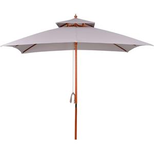 Outsunny Ombrellone da Giardino 3x3 m con Sistema a Corda, Parasole a 2 Livelli, Ombrellone da Esterno Quadrato a 8 Stecche, in Bambù, Legno Pioppo e Poliestere, per Cortile Balcone Terrazzo, Grigio