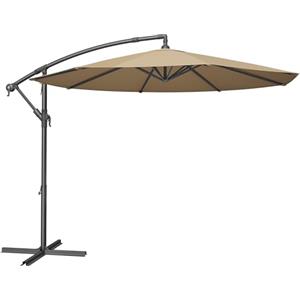 SONGMICS Ombrellone a Braccio 300 cm di Diametro, Ombrellone da Balcone con Base, Protezione Solare, Anti UV UPF 50+, con Manovella per Apertura e Chiusura, per Terrazza, Giardino, Tortora GPU116K01