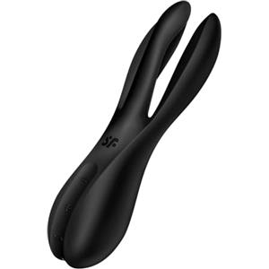 Satisfyer, vibratore, vibratore da appoggio, 'Threesome 2', 14 cm, 3 motori, per la stimolazione di clitoride e labbra della vulva, colore:nero