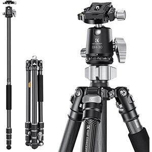 K&F Concept Treppiede Carbonio, 173cm Treppiede Fotocamera, Treppiede Leggero Viaggio, Treppiedi Reflex Professionale Portatile Compatto con 360° Testa a Sfera e Piastra di Sgancio per Fotocamera DSLR
