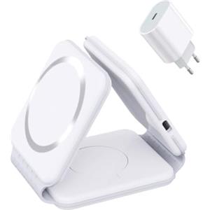 Samaray Stazione di ricarica 3 in 1 Caricatore da viaggio wireless pieghevole Samaray da 15 W Adattatore USB C da 20 W incluso!