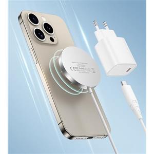 RoRoSkin Caricabatterie Mag-Safe, Stazione di Ricarica Magnetica, Caricatore Senza Fili Induttivo, Caricabatterie Wireless Compatibile con iPhone 15/14/13, AirPods Ultra Slim con Adattatore USB C 20W