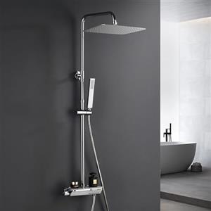 Görbach Acciaio INOX Colonna Doccia con Termostatico Colonna Doccia Rubinetto con Soffione con Miscelatore, Set Doccia a Pioggia con Doccetta Cromo(35×25cm)