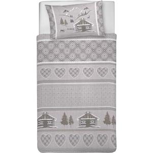 PENSIERI DELICATI Parure Copripiumino Singolo 100% Cotone, Completo di Sacco 150x200cm e 1 Federa 52x82cm, Made in Italy, Copripiumino Lavabile In Lavatrice A 40°, Fantasia Chalet Beige