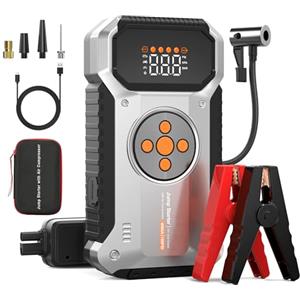 Tyonto Booster Avviamento Auto con Compressore, 4000A Avviatore Emergenza per Auto (Per Tutti i Motori Benzina o 8.L Diesel), Starter Batteria, Torcia, Ricarica USB