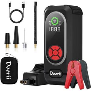 Doorii Avviatore Batteria Auto con Compressore 150PSI 4000A Portatile Avviatore Emergenza per Moto Motori a Benzina Fino a 7.0L Ges o 5.5L Diesel, Starter Batteria Portatile Jump Start con LED/LCD (XL)