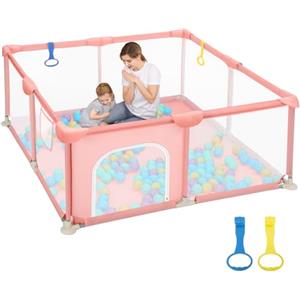 Dripex Box Bambini 123x123 cm, Recinto per Bambini, Box Neonato, Recinto Neonato con Rete Traspirante, Tessuto 210D Oxford, 2 Pezzi Anelli, Rosa
