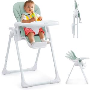 Ezebaby Seggiolone Bambini Ergonomico, Confortevole, Reclinabile, Pieghevole, con Altezza Regolabile e Poggiapiedi, Vassoio Staccabile con Ruote e Cintura di Sicurezza a 5 Punti Grigio