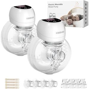 KISSBOBO Rivoluzionario Tiralatte Elettrico 202g, KISSBOBO Tiralatte Elettrico Indossabile Con 4 Modalità 12 Livelli, Comfort Ottimale Con Timer 21 mm/24 mm(Bianco/2 pezzo)