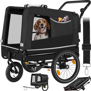 tectake® Carrello per Cani WoofRider, Multifunzionale con Bandierina di Segnalazione, Trasportino da Bicicletta, Jogger per Cani con Struttura Richiudibile, Inserti Mesh Traspiranti - Nero