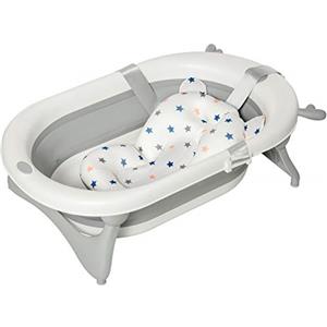 HOMCOM Vaschetta Bagnetto Pieghevole per Bambini 0-3 Anni con Indicatore di Temperatura e Cuscino, 81.5x50.5x23.5cm, Bianco