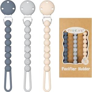 TYRY.HU Catenella Portaciuccio Porta in Silicone per Bambini,Clip per Ciuccio in un Unico Pezzo,Succhietto Clip Bambine Ragazzi Massaggiagengive Baby Regalo,3 Pezzi