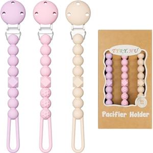 TYRY.HU Catenella Portaciuccio Porta in Silicone per Bambini,Clip per Ciuccio in un Unico Pezzo,Succhietto Clip Bambine Ragazzi Massaggiagengive Baby Regalo,3 Pezzi