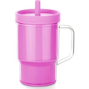 Vicloon Bicchiere Baby Training Cup in Silicone con Manici e Cannuccia, Silicone Bicchiere Neonato, Tazza per Neonati e Bambini, Antigoccia, Lavastoviglie, Senza BPA, 260ml, 6+ Mesi (Rosa)