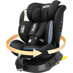 LETTAS i-Size Seggiolino Auto Girevole 360, 0-12 anni, 40-150 cm, con Poggiatesta Regolabile, Isofix e Top Tether ECE R129