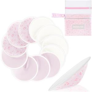 MOMUSE Coppe Assorbilatte, Coppette Assorbilatte Lavabili 12PCS, Tessuto Ultra Liscio e Assorbente Veloce, Assorbenti Lavabili e Traspiranti per L'Allattamento al Seno, a Forma di Coppa Invisibile
