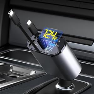 Aimtel Retrattile Caricabatterie Auto,Caricatore Auto USB Cavi di Ricarica Veloce (2.6Ft) e 2 porte USB Adattatore Caricabatterie da Auto compatibile con iPhone/Galaxy/Google/Huawei/Tablet