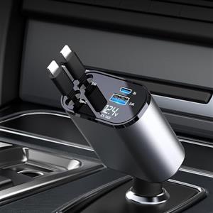 Aimtel Caricatore da Auto Retrattile,Caricatore Rapido da Auto 60W, 2 Cavi Retrattili per iPhone e Adattatore per Caricatore da Auto a 2 porte USB compatibile con iPhone 14/13/12/11 Pro Max/iPad