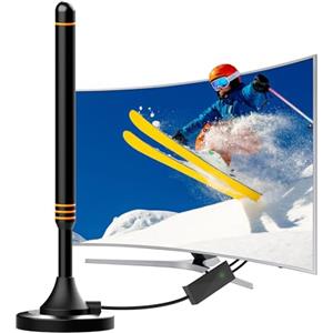 Bigefeixu Antenna TV, Antenna TV Interna Amplificata Potente Digitale 250+ Miglia Gamma con Amplificatore Segnale per 4K 1080p VHF UHF DVB-T/DVB-T per Home Smart TV/Radio, Cavo Coassiale 5 Metri