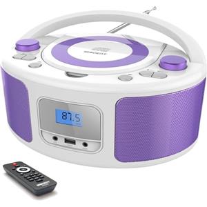 WISCENT Radio Portatili Boombox con Bluetooth, Telecomando, Lettore CD Stereo con Radio FM, Ingresso Blue Tooth, USB, AUX-IN,Compatibile CD-R/CD-RW,AC o Alimentato a Batteria (Viola)