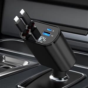 Aimtel Caricatore da Auto Retrattile,Caricatore Rapido da Auto 60W, 2 Cavi Retrattili per iPhone e Adattatore per Caricatore da Auto a 2 porte USB compatibile con iPhone 14/13/12/11 Pro Max/iPad