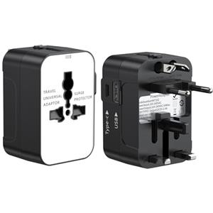 Gmiigu Adattatore da Viaggio Universale, Adattatore Presa da Viaggio Internazionale con 1USB A e 1USB C Porte per Italia USA UK EU Giappone Cina Australia Canada più di 200 paesi