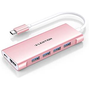 LENTION Hub USB C HDMI 4K, 4 Porte USB 3.0, PD 100W Ricarica di Tipo C, Adattatore per 2024-2016 MacBook Pro, Nuovo Mac Air, iPhone 15 Plus Pro Max, Surface 9, Chromebook (C35H, Oro Rosa)