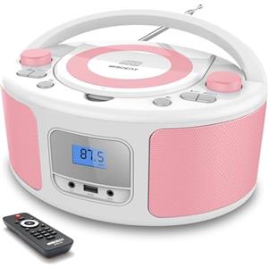 WISCENT Lettore CD, WISCENT Radio FM Portatile Boombox (con Bluetooth, Radio FM, USB, AUX,Uscita cuffie, AC o Alimentato a Batteria),Lettore CD Bambini Stereo Audio