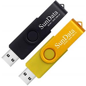 SunData Chiavetta USB 16GB 2 Pezzi PenDrive Girevole USB2.0 Flash Drive Thumb Drive Memoria Stick per Archiviazione Dati con Luce LED (2 colori: Nero Oro)
