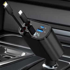 Aimtel Retrattile Caricabatterie Auto,Caricatore Auto USB Cavi di Ricarica Veloce (2.6Ft) e 2 porte USB Adattatore Caricabatterie da Auto compatibile con iPhone/Galaxy/Google/Huawei/Tablet