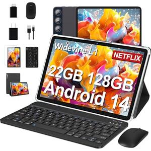 DMOAO Tablet Android 14 con 22GB RAM+128GB ROM(1TB TF, Tablet 10 Pollici con Widevine L1, Octa-Core 2.0GHZ, 5G Wi-Fi, GPS, 8000mAh, 8MP+5MP, Bluetooth 5.0, USB-C, Tablet con Tastiera, Marrone
