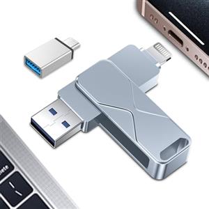 Tenggya Chiavetta Usb per iPhone,Mfi Certified Lightning Memoria Esterna Pen Drive Penna Usb Chiavette 3 In 1 per iPhone,iPad,iOS,Macbook,Android,Pc (Grey, 256GB)