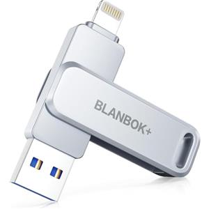 BLANBOK+ MFi Certificazione 128GB Chiavetta USB per iPhone, 3 in 1 Pen Drive Chiavetta Lightning USB per iPhone con Adattatore Type C, Memoria Esterna per iPhone/iPad/Android/PC/Mac (Argento)