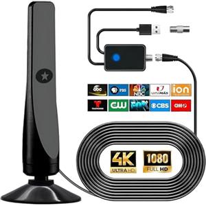 DAILINK Antenna TV digitale, potente antenna HDTV interna esterna con amplificatore, ricezione 360° di 50 miglia antenna TV, supporta 4K 1080P, TV DVB-T2 VHF UHF, cavo coassiale 5M